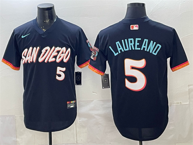 Men's San Diego Padres #5 Ramón Laureano Obsidian 2026 City Connect Stadium Stitched Baseball Jersey Men's San Diego Padres #5 Ramón Laureano Obsidian 2026 City Connect Stadium Stitched Baseball Jersey